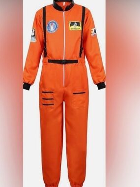 Adult Astronaut Costume Orange Jumpsuit Space Shuttle Suit Halloween Cosplay 2X